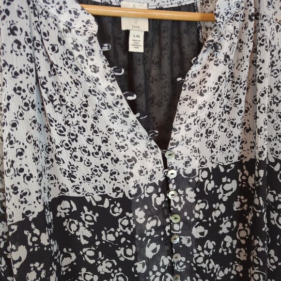 Joie Caillie Black & White Floral Chiffon Peasant Top Blouse Puff Sleeves V-Neck - Picture 8 of 13